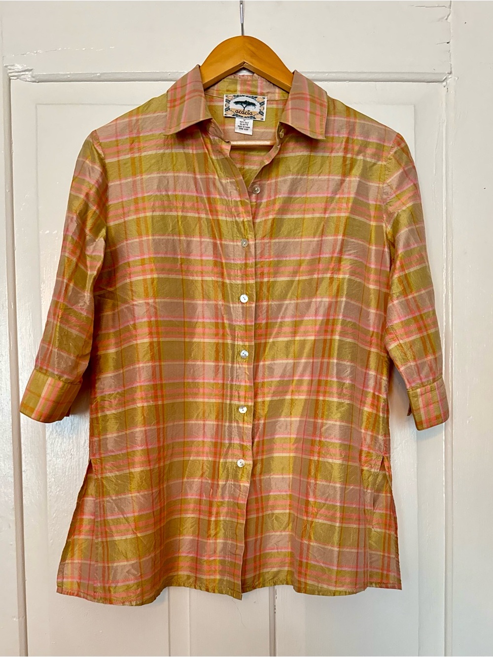 Sill Plaid Button-Up Shirt in Green & Pink
